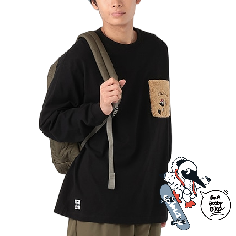FLUFFY POCKET BRUSHED L_S T-SHIRT  (OVERSIZED)
